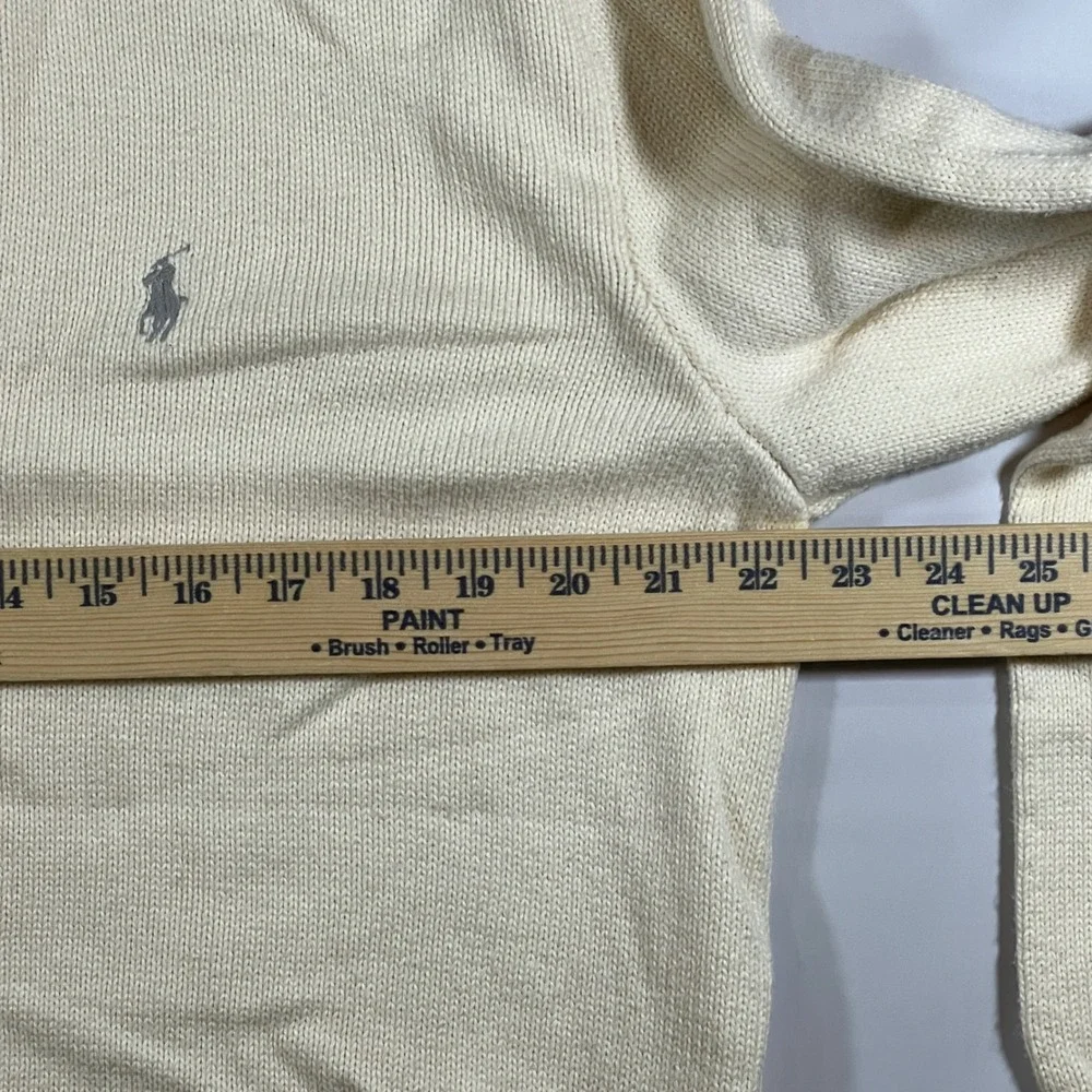 VTG Polo Ralph Lauren Quarter Zip Pullover Mens L Cream Preppy Old Money Sweater